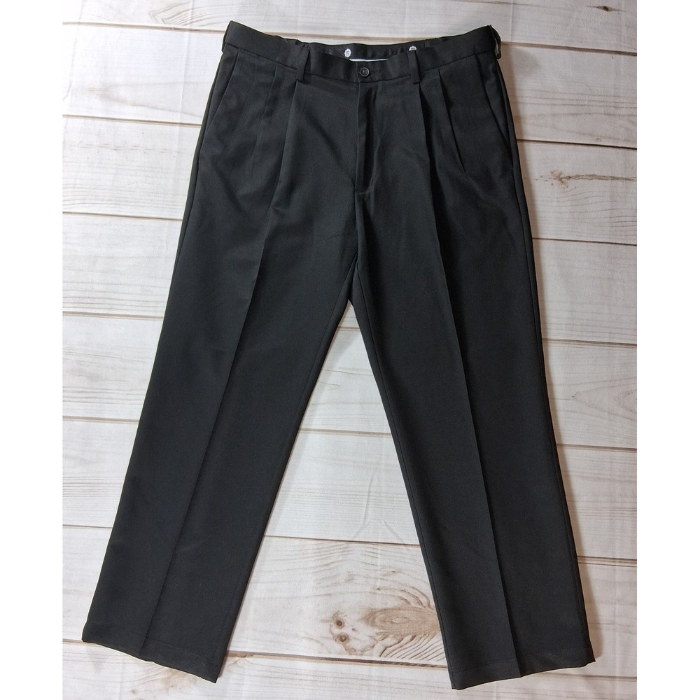Haggar Cool 18 Classic Fit Mens Sz 36x29 Black Double Pleated Dress Pants Slacks